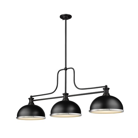 Z-Lite Melange Billiard, 3-Light, 13.25in W x 52in L x 21in H, Matte Black/Matte Black + Brushed Nickel 725-3MB-D12MB+BN